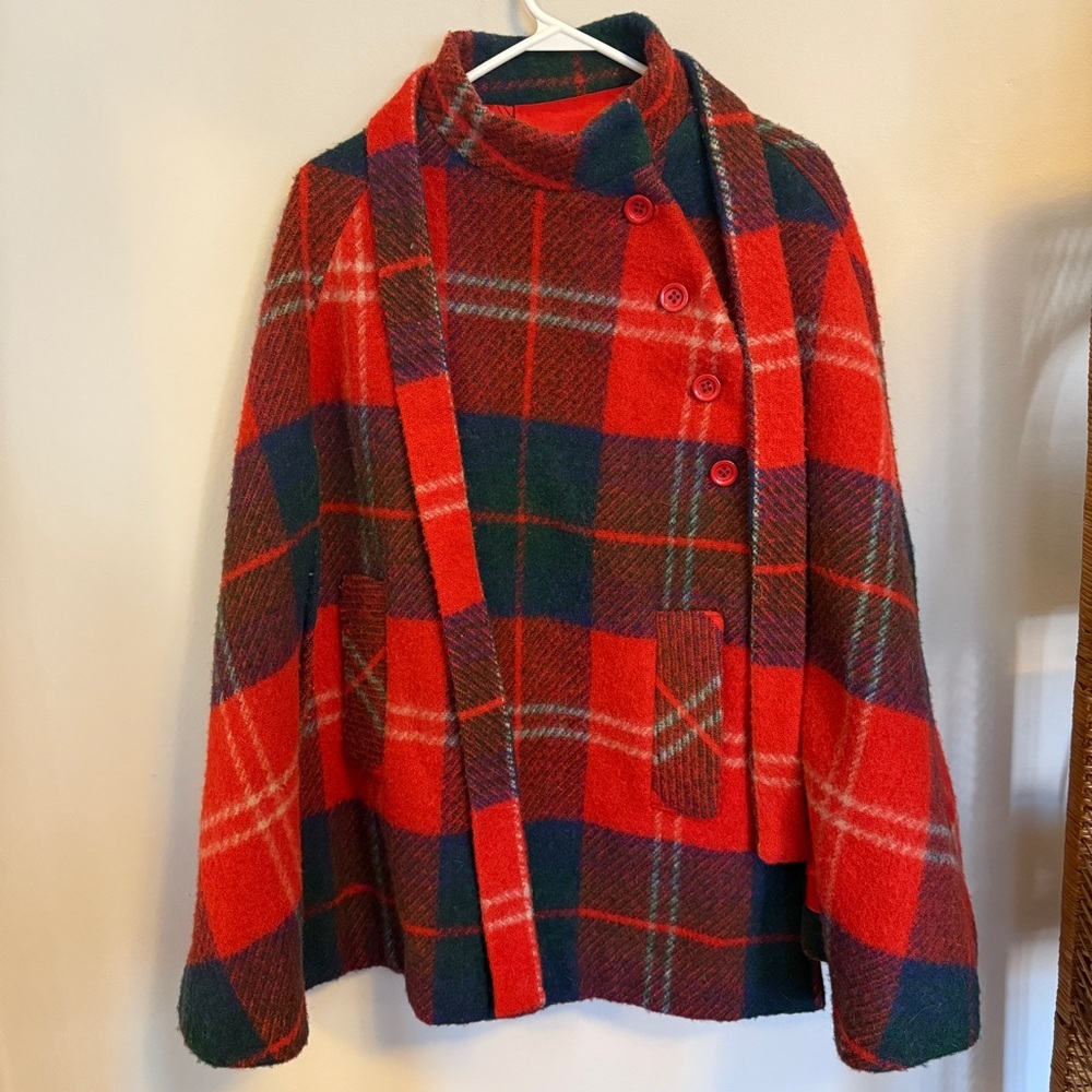 Vintage Hourihan Tartan Plaid Wool Cape Coat